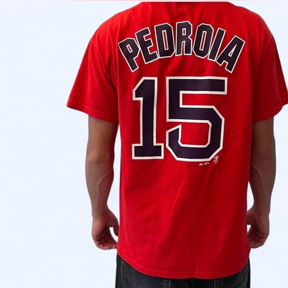 Boston Red Sox #15 Dustin Pedroia T-Shirt Men’s Medium MLB Baseball Tee - Picture 2 of 8